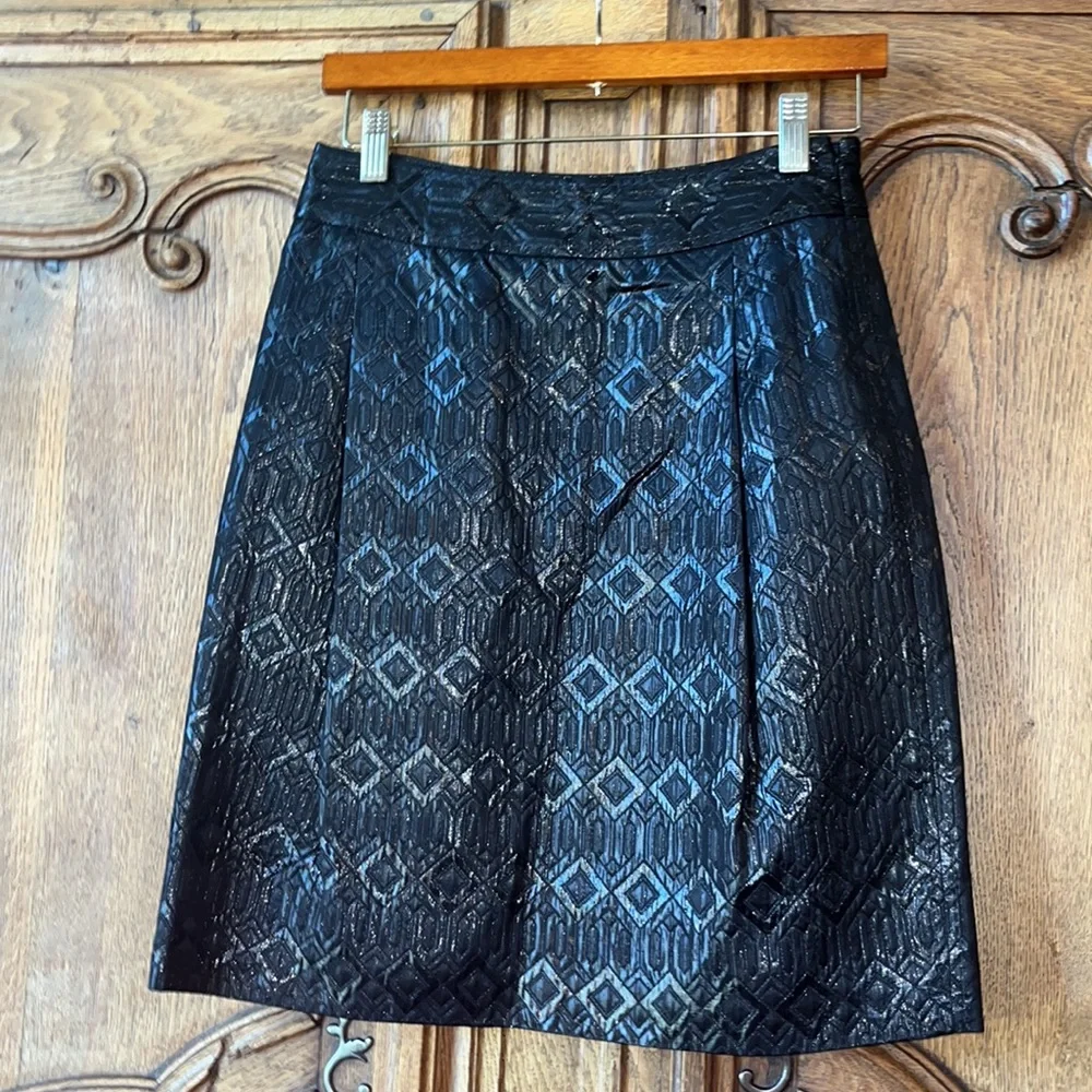 Tory Burch Siri Black Shiney Skirt Jacquard Diamond Textured Pattern